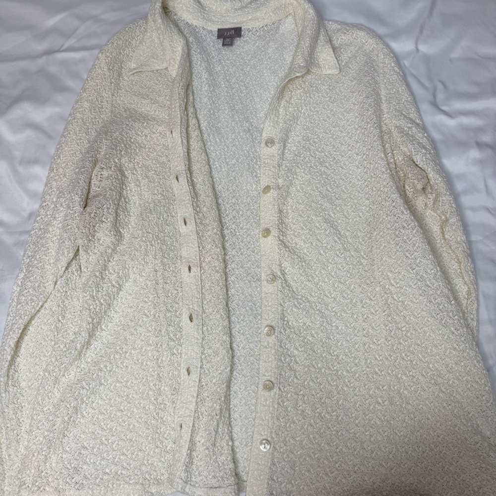 J. Jill stretch ivory crochet lace button down long sleeve blouse - Picture 12 of 16